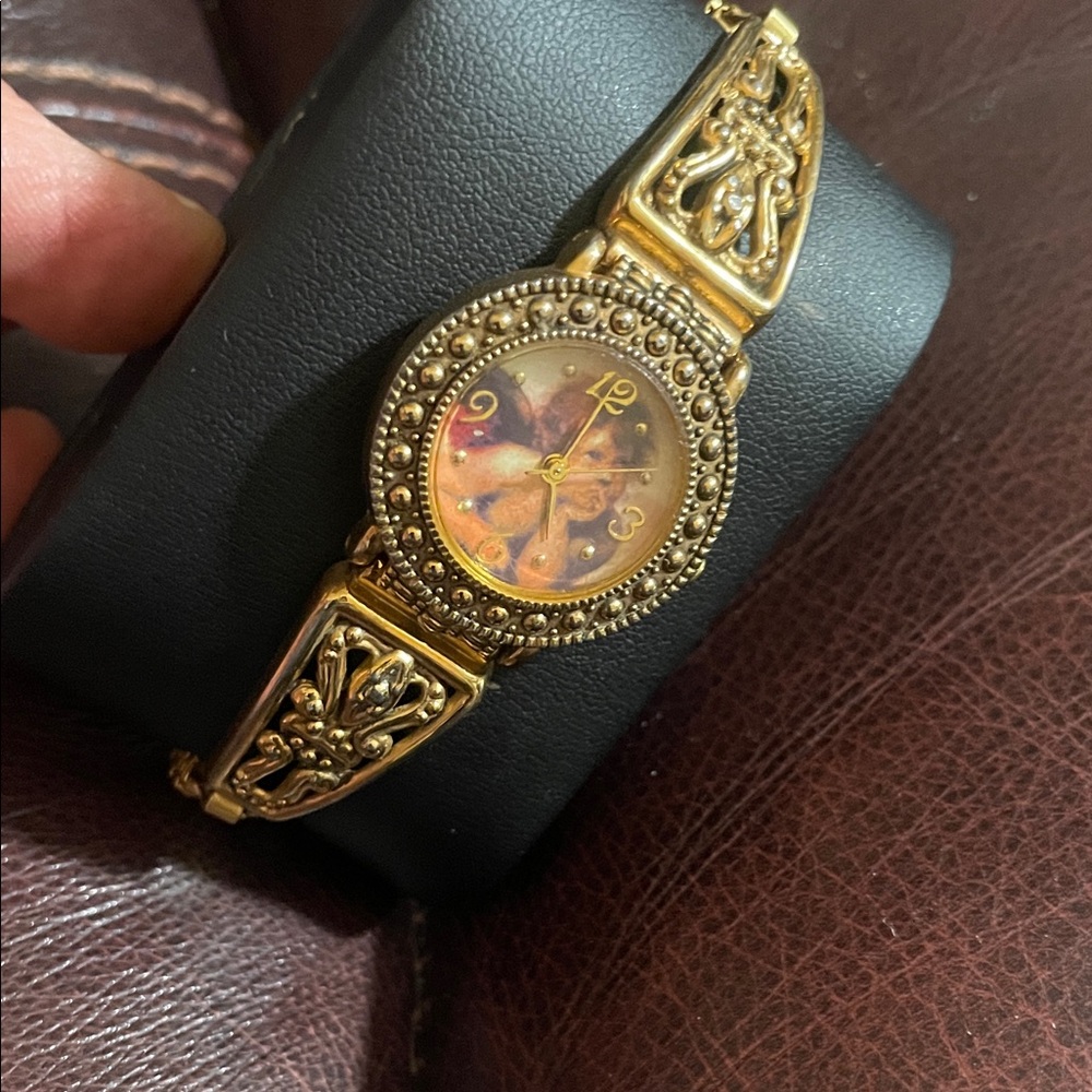 SII Ornate Gold-Tone Floral Bracelet Watch